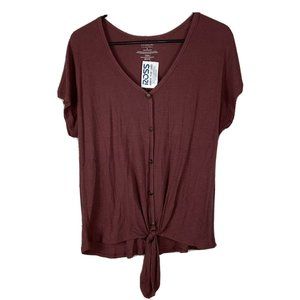 NWT Homegirl Society Top size XS Oversized Fits M/L Ribbed Burgundy Tie Front